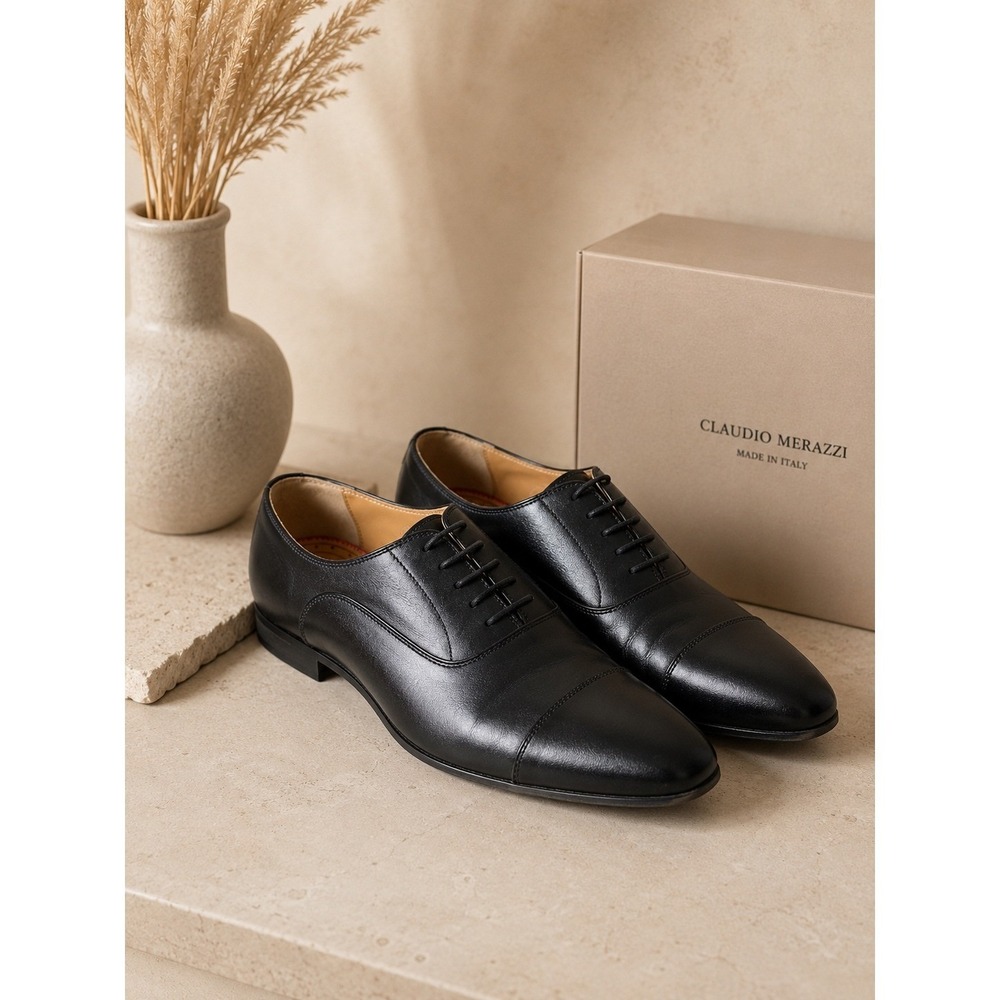 Christian Louboutin Mens 11 Greggo Flat Cap Toe Black Leather Oxford Dress Shoes